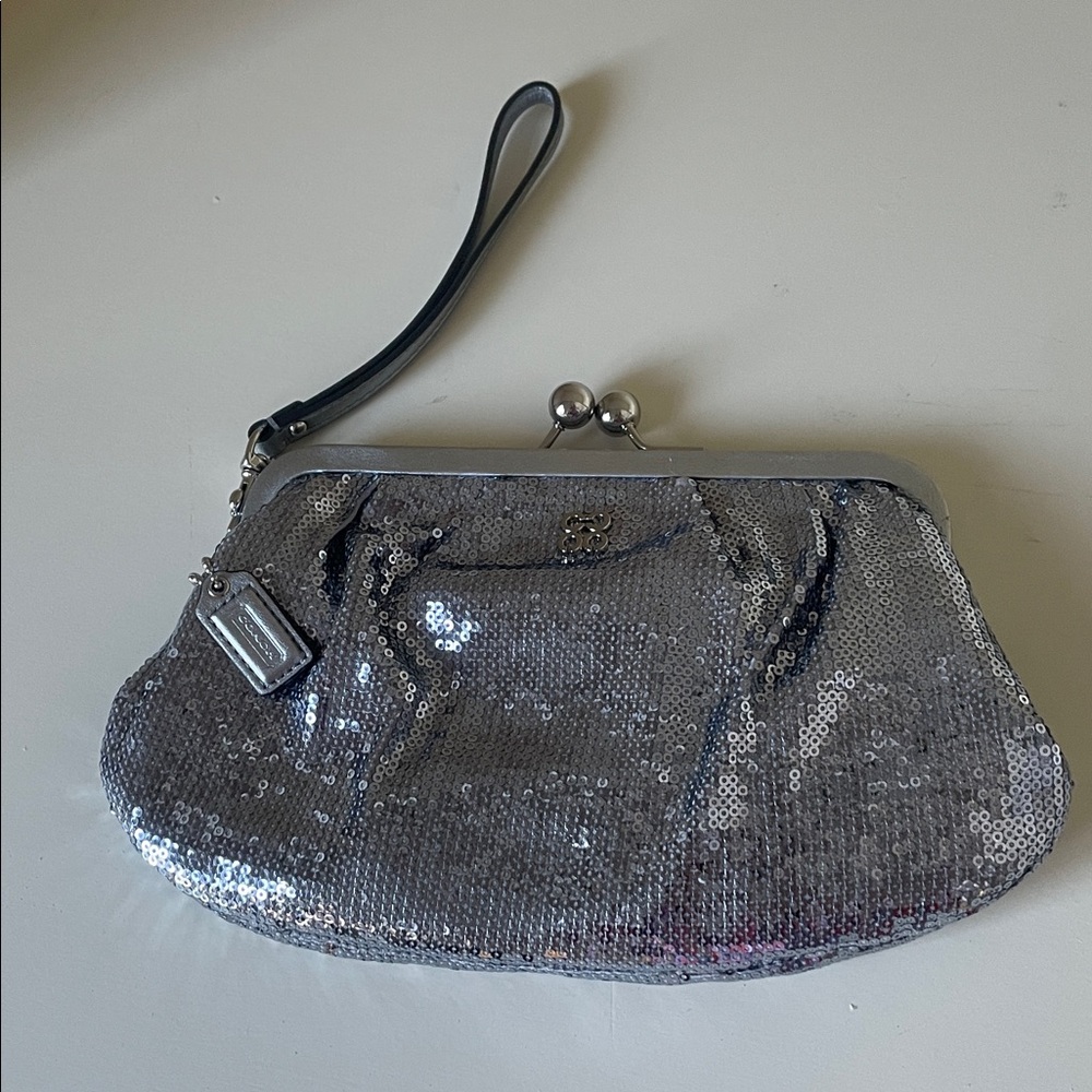 Coach Silver Sequin Clutch Bag